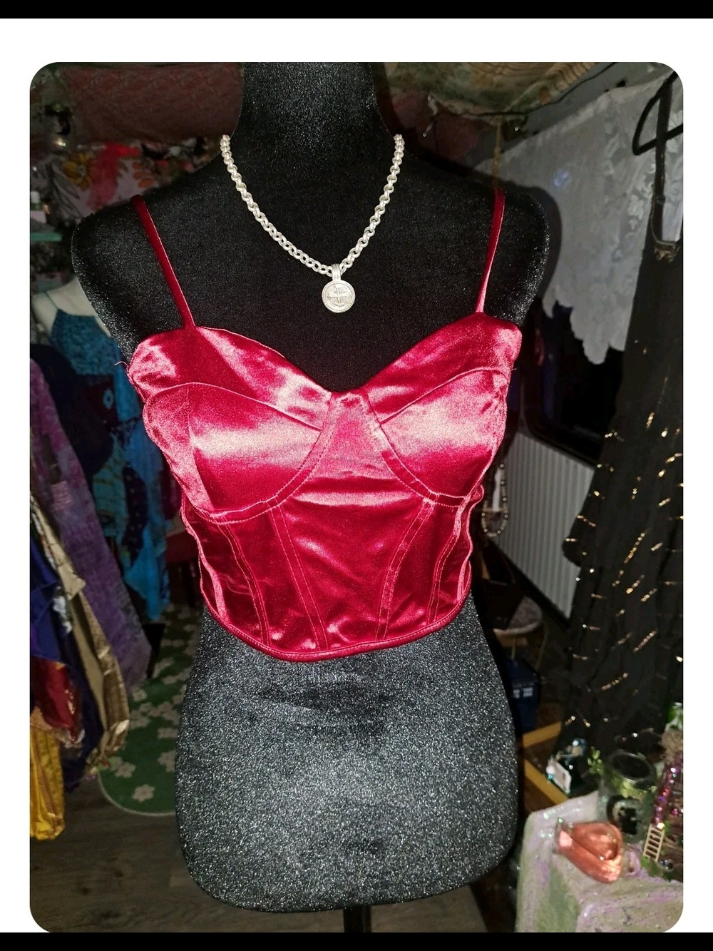 Scarlet Siren Red Satin Lace-Up Corset Bustier Top XS Festival Fairycore Romanti